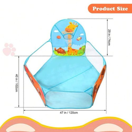 Gyerek sátor, cicás játszóház kosárlabda palánkkal, állatfigurákkal, többszínű, beltéri-kültéri, 120x40x74 cm