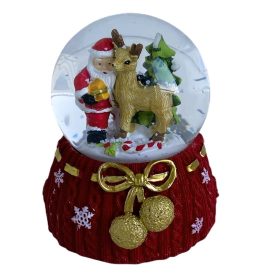   Karácsonyi hógömb, karácsonyi dísz, Mikulás-őzike figurával, 10 cm x 8 cm