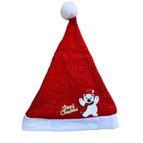   Mikulás sapka "Merry Christmas" felirattal és fehér macival, karácsonyi sapka, 40 x 29 cm