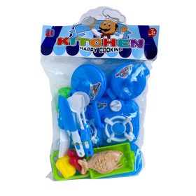   Gyerek játék konyha szett, konyhai kiegészítők, kék színben, sok darabos