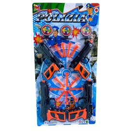   Gyerek játék nyomozó pisztoly szett, 4 db-os szett, tapadókorongos töltényekkel, céltáblával