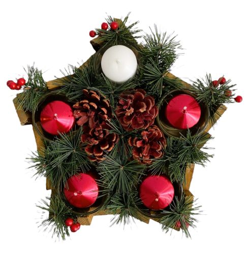 Adventi koszorú, adventi dísz, 5 db gyertyával,  25 cm x 25 cm