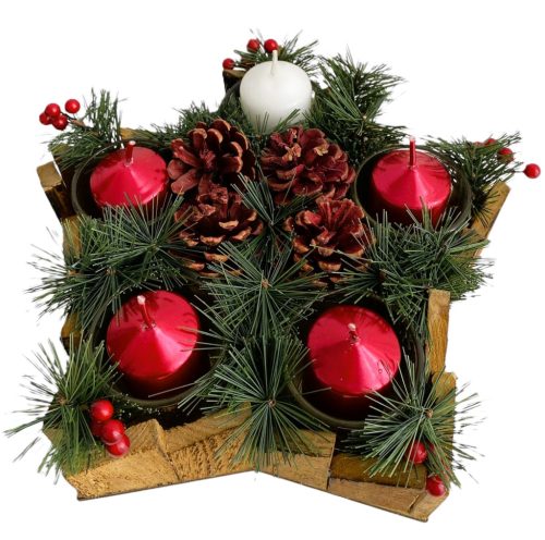 Adventi koszorú, adventi dísz, 5 db gyertyával,  25 cm x 25 cm