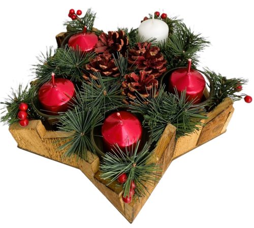 Adventi koszorú, adventi dísz, 5 db gyertyával,  25 cm x 25 cm