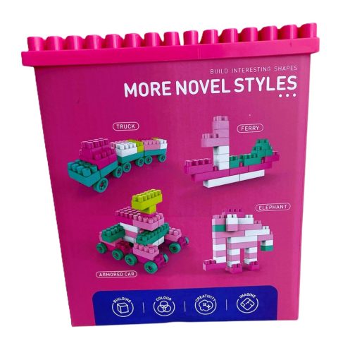 Gyerek játék, fejlesztő játék, építőkocka, 200 db-os, rózsaszín vagy kék, 18 x 22 x 18 cm
