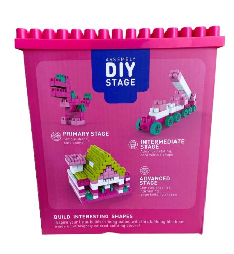 Gyerek játék, fejlesztő játék, építőkocka, 200 db-os, rózsaszín vagy kék, 18 x 22 x 18 cm