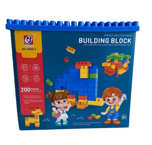 Gyerek játék, fejlesztő játék, építőkocka, 200 db-os, rózsaszín vagy kék, 18 x 22 x 18 cm