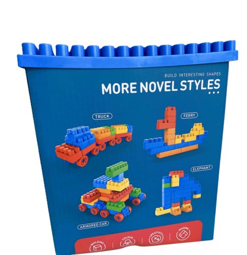 Gyerek játék, fejlesztő játék, építőkocka, 200 db-os, rózsaszín vagy kék, 18 x 22 x 18 cm