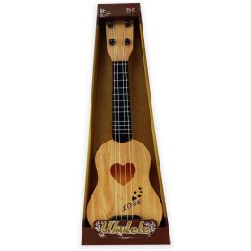 Gyerek gitár, 4 húros, fa mintás, barna, 38 cm
