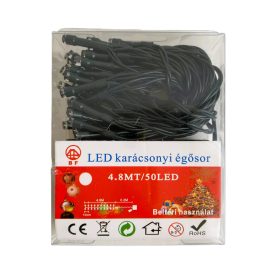   50 Ledes karácsonyi égősor, fehér színű, 5 méteres, beltéri