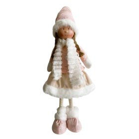   Karácsonyi, téli kislány álló dekoráció, fehér-rózsaszín ruhában, 47 cm