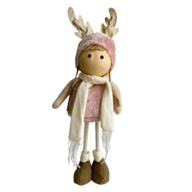   Karácsonyi, téli kislány álló dekoráció, fehér-rózsaszín ruhában, 50 cm