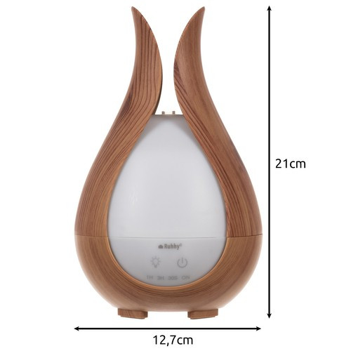 Ruhhy ultrahangos aroma diffúzór éjszakai LED lámpával, 3 db illóolajjal, barna, 21 x 12,7 cm