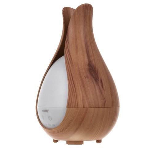 Ruhhy ultrahangos aroma diffúzór éjszakai LED lámpával, 3 db illóolajjal, barna, 21 x 12,7 cm