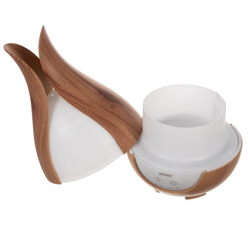Ruhhy ultrahangos aroma diffúzór éjszakai LED lámpával, 3 db illóolajjal, barna, 21 x 12,7 cm