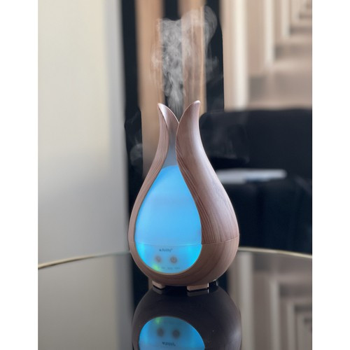 Ruhhy ultrahangos aroma diffúzór éjszakai LED lámpával, 3 db illóolajjal, barna, 21 x 12,7 cm