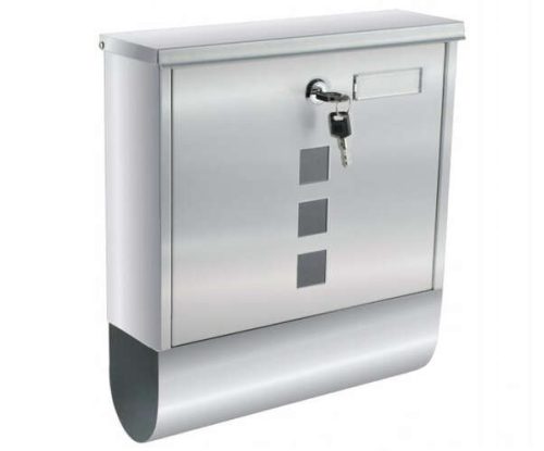 Malatec postaláda, szürke színben, festett, zárható, újságtartóval, 10 x 30,7 x 34 cm, A4-es méret