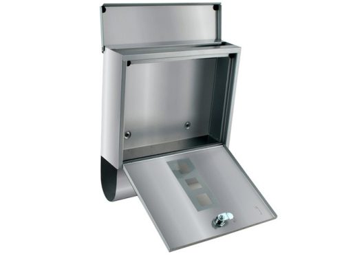 Malatec postaláda, szürke színben, festett, zárható, újságtartóval, 10 x 30,7 x 34 cm, A4-es méret