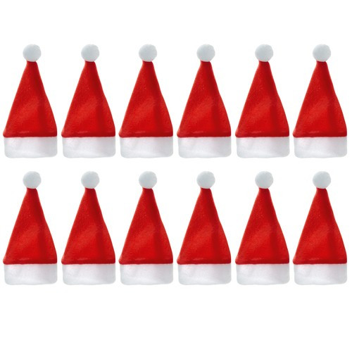 Ruhhy karácsonyi és Mikulásos evőeszköztartó, ital dísz, ital sapka, Mikulás sapkák, 12 db, 12 x 6 cm