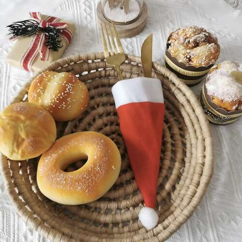 Ruhhy karácsonyi és Mikulásos evőeszköztartó, ital dísz, ital sapka, Mikulás sapkák, 12 db, 12 x 6 cm