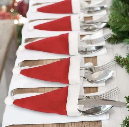 Ruhhy karácsonyi és Mikulásos evőeszköztartó, ital dísz, ital sapka, Mikulás sapkák, 12 db, 12 x 6 cm