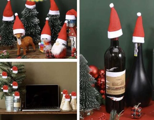 Ruhhy karácsonyi és Mikulásos evőeszköztartó, ital dísz, ital sapka, Mikulás sapkák, 12 db, 12 x 6 cm