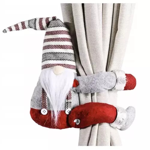 Ruhhy karácsonyi manó, függöny rögzítő, függöny kapocs, függöny dísz, lépcsőkorlát dísz, karácsonyi dekoráció, 60cm