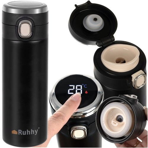 Ruhhy termosz led kijelzővel, rozsdamentes, fekete, 420 ml, hidegen-melegen tartó