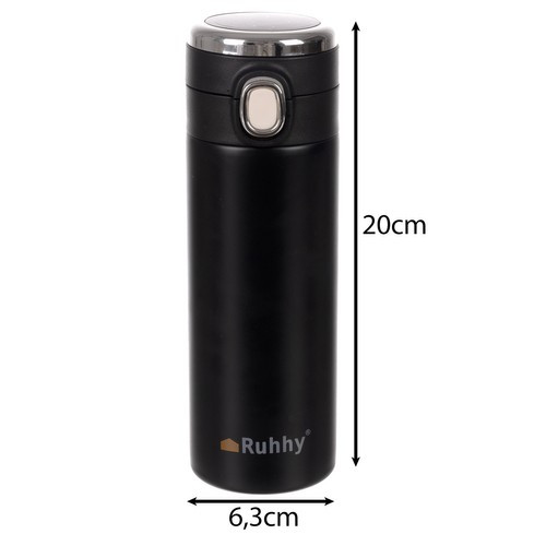 Ruhhy termosz led kijelzővel, rozsdamentes, fekete, 420 ml, hidegen-melegen tartó