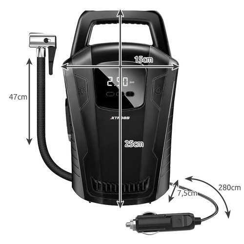 Xtrobb autó-kerékpár kompresszor, 12V, hordozható, matrachoz, medencékhez, univerzális, 3 db szeleppel