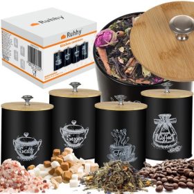   Ruhhy konyhai fűszer tárolók, tároló dobozok, 4 db-os készlet, matt fekete