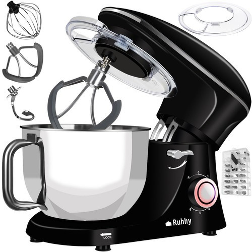 Ruhhy 2200W Rozsdamentes Konyhai Robotgép 6,2L Tál, Többfunkciós Dagasztó, Habverő és Keverő – 43x33x24,5 cm