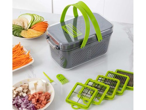 Szeletelő-aprító, reszelő zöldségekhez, gyümölcsökhöz, káposztához, 13 db cserélhető betéttel