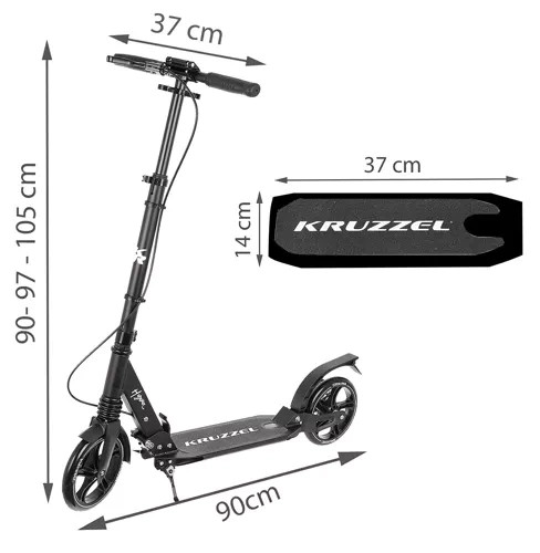 Kruzzel Hyperion B23550 roller – összecsukható alumínium városi roller, ABEC-9 csapágy, 20 cm gumikerekek, fekete