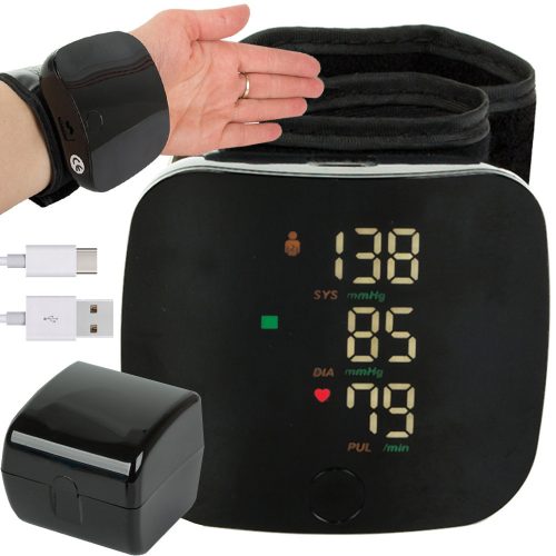 Digitális csuklós vérnyomásmérő, Lcd kijelzővel, usb-s, fekete