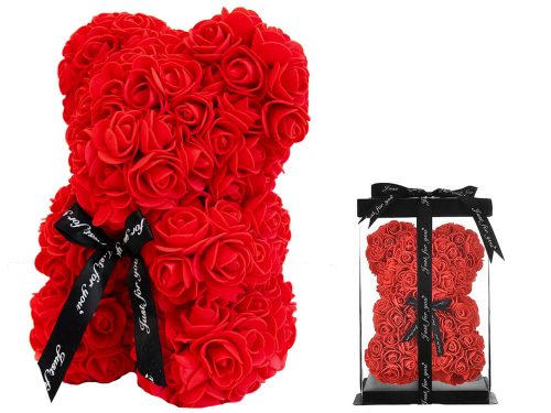 Rózsa maci, örökrózsa,  díszdobozban, XL méret, 24 cm