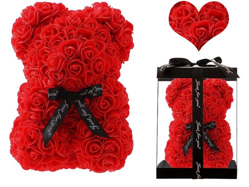 Rózsa maci, örökrózsa,  díszdobozban, XL méret, 24 cm