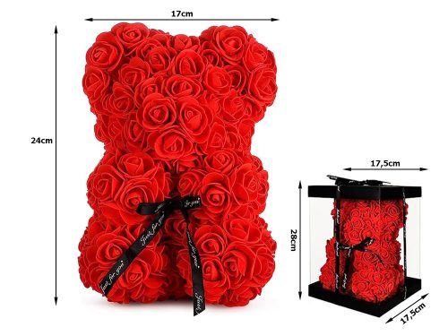 Rózsa maci, örökrózsa,  díszdobozban, XL méret, 24 cm