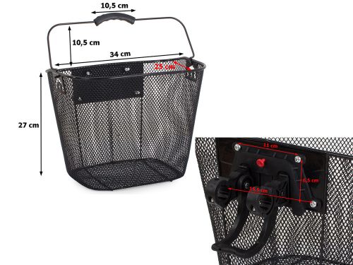 Kerékpár kosár, fekete, fém, hordozható