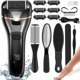   Soulima elektromos lábreszelő, sarok reszelő, 6 db fejjel, kiegészítőkkel, fekete
