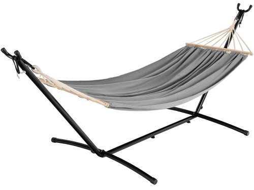 Kerti függőágy, kétszemélyes, szürke, 200 kg teherbírás, 150x280 cm