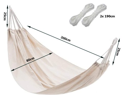 Kerti függőágy, 1 személyes, bézs, 200 kg teherbírás,  80x250 cm 