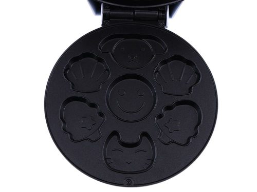 Elektromos gofrisütő 1200W – mintás sütőlapokkal (állatos, karácsonyi, mosolygós minták)