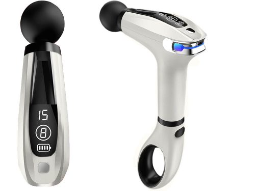 Hát és test masszázs pisztoly, masszírozó, 4 cserélhető fejjel, fehér