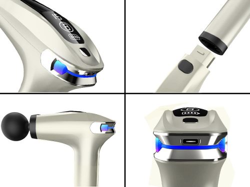 Hát és test masszázs pisztoly, masszírozó, 4 cserélhető fejjel, fehér