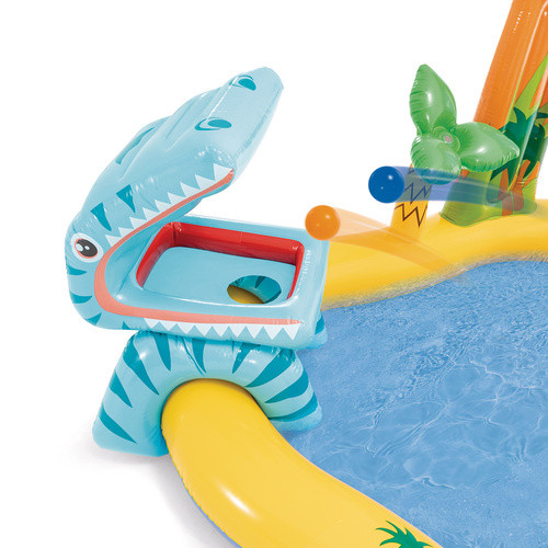 INTEX – 5 az 1-ben felfújható vízi játszótér gyerekeknek – medence, csúszda, szökőkút, vízfüggöny, vízikosárlabda