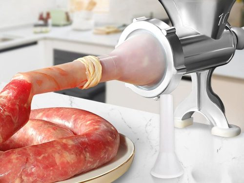 Kézi húsdaráló és kolbásztöltő – alumínium, tekerős