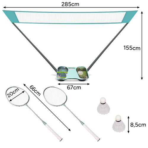 Trizand tollaslabda szett, 4in1,  hálóval, 2 db ütővel, tollaslabdával, táskával, hordozható, 285x155 cm