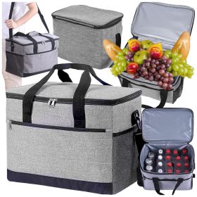   Termikus hűtőtáska, 16 literes, 3 zsebbel,  utazáshoz, strandra, kempingezéshez, szürke, 30x27x20 cm