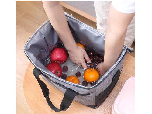 Termikus hűtőtáska, 16 literes, 3 zsebbel,  utazáshoz, strandra, kempingezéshez, szürke, 30x27x20 cm